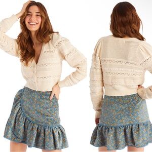 NWT Allison NY Anthropologie Floral Print Corduroy Ruffle Asymmetrical Skirt